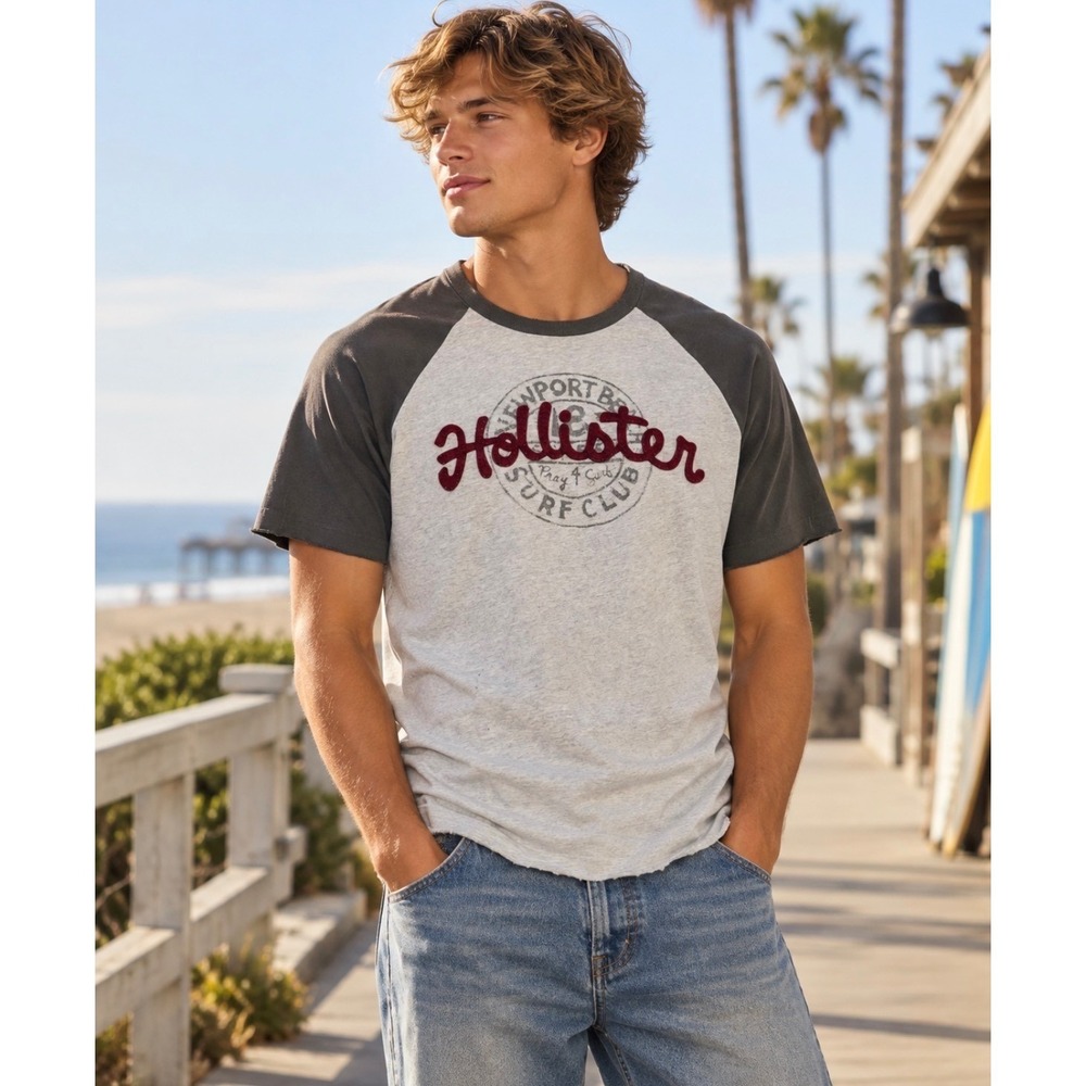 Vintage Hollister Newport Beach Surf Club Raglan Tee Mens M Y2K